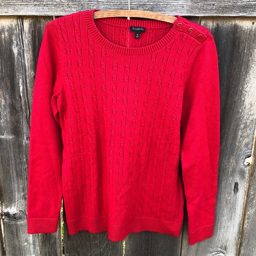 Dark red cable knit Talbots women’s medium cotton blend sweater